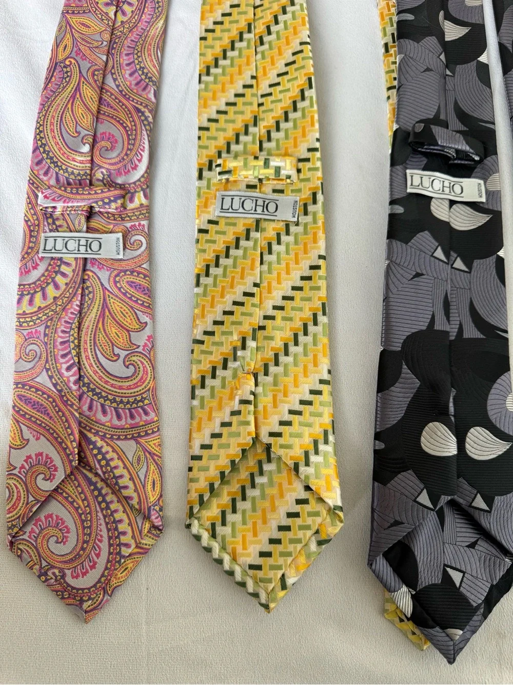 Lucho Men Tie Set of 3 Silk Made in Houston Luxury Pink‎ Yellow Black Floral Geo